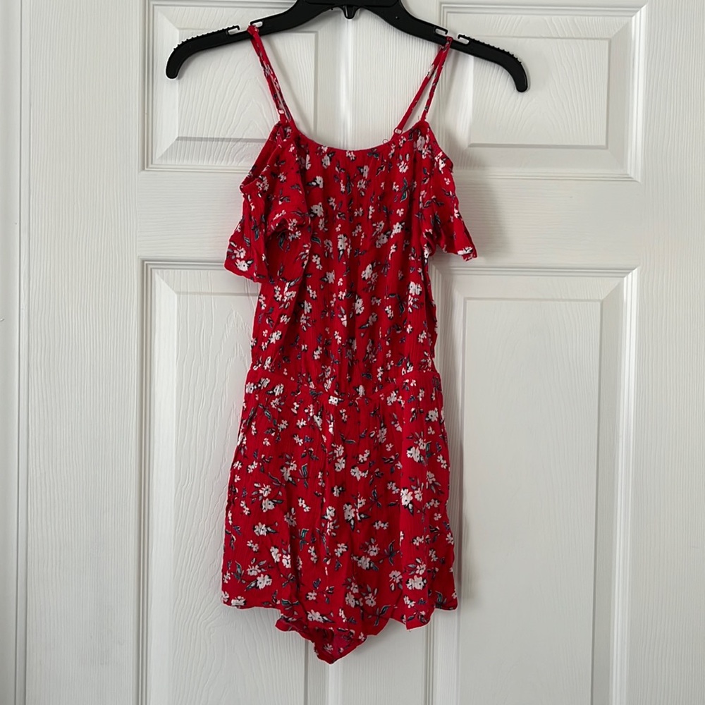 Red floral romper
